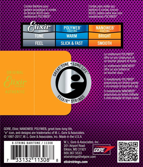 Elixir 11308 (16-70) NW – struny barytonowe do gitary