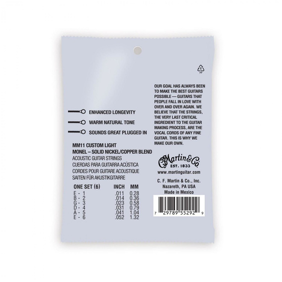Martin MM11 Retro – struny do gitary akustycznej custom light Monel