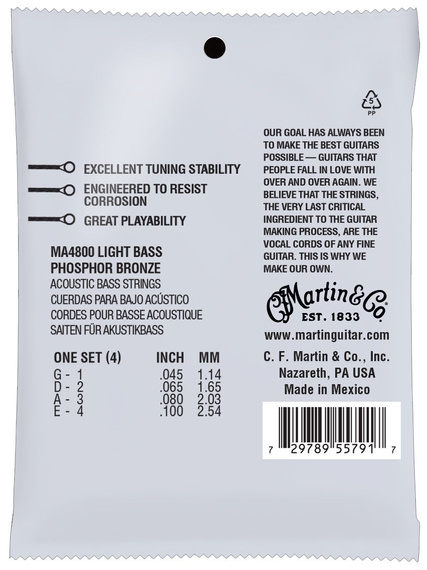 Martin MA4800 Light 45-100 – struny do gitary basowej akustycznej